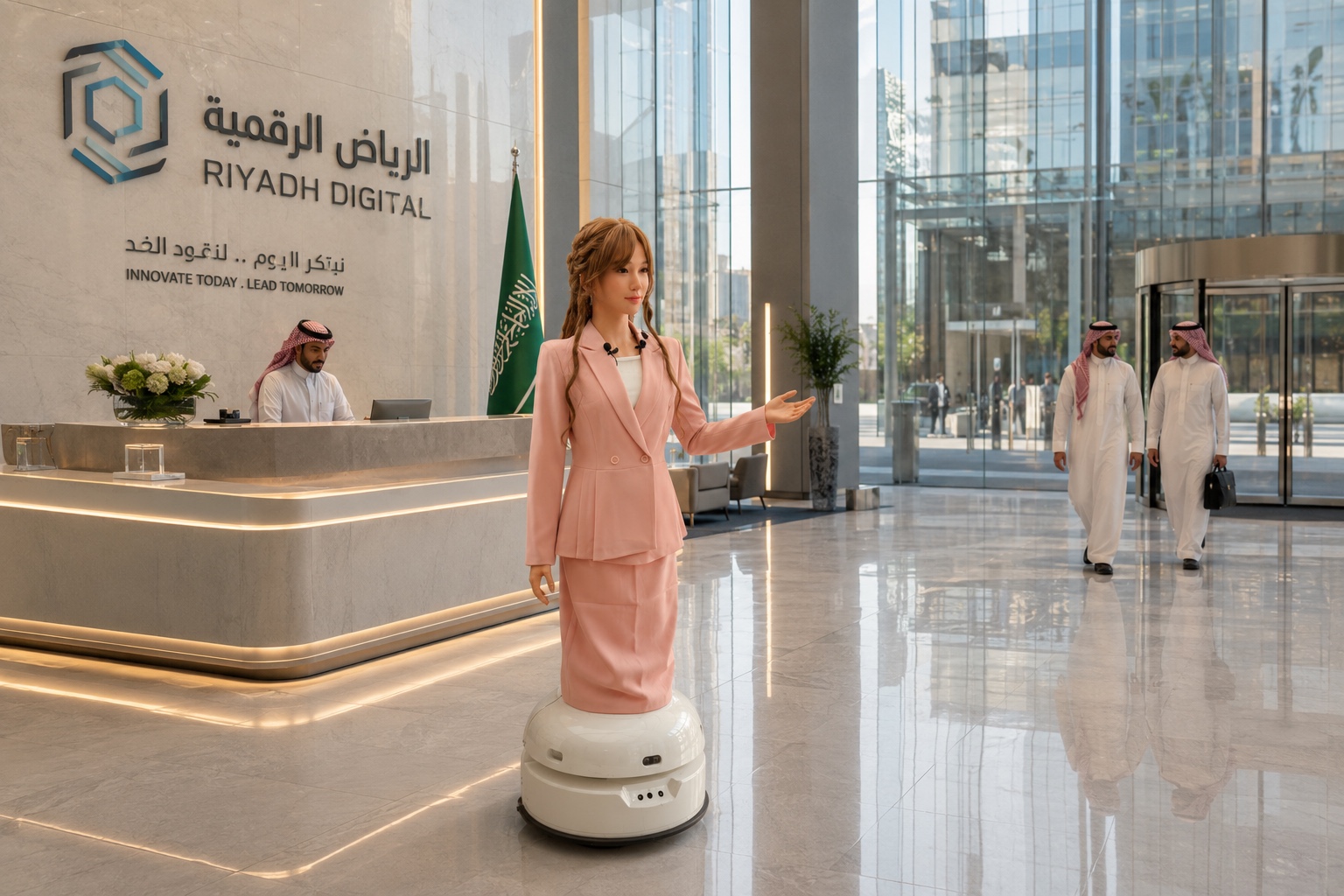 Noor robot at a Riyadh corporate lobby